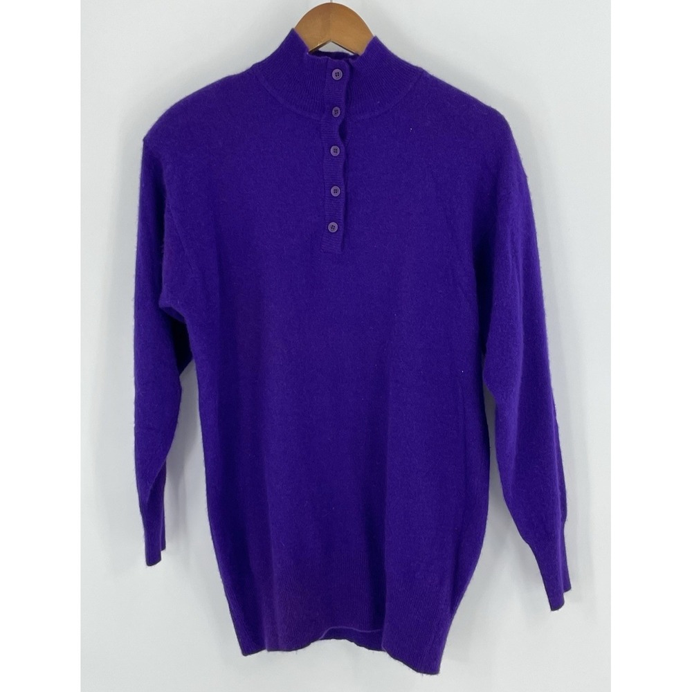 Vtg 80s Outlander‎ Womens M Pruple Lambswool Angora Henley Button Sweater